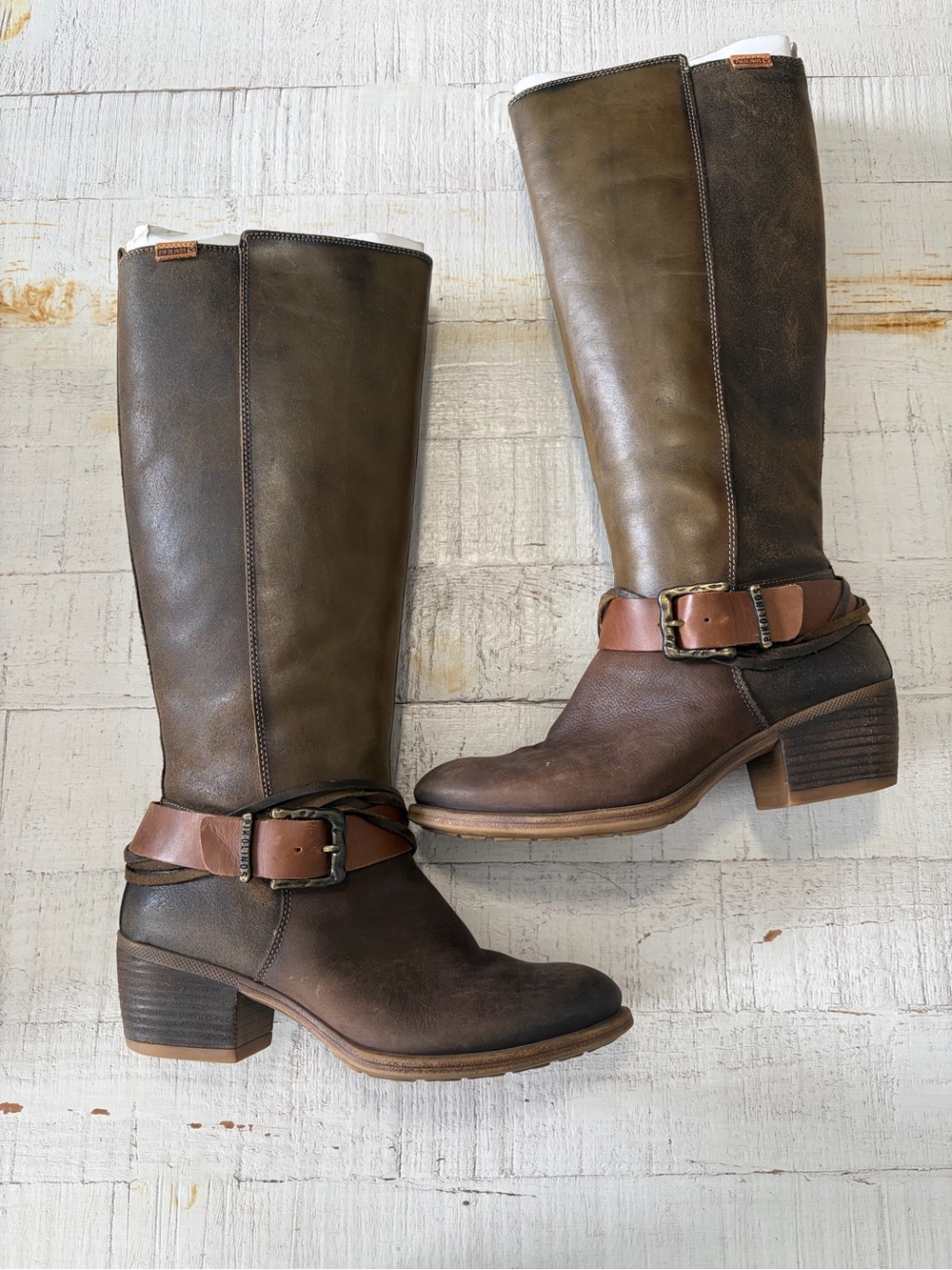 Pikolinos Baqueira Tall Leather Boots EU size 39 US 8.5 Seaweed Green Brown
